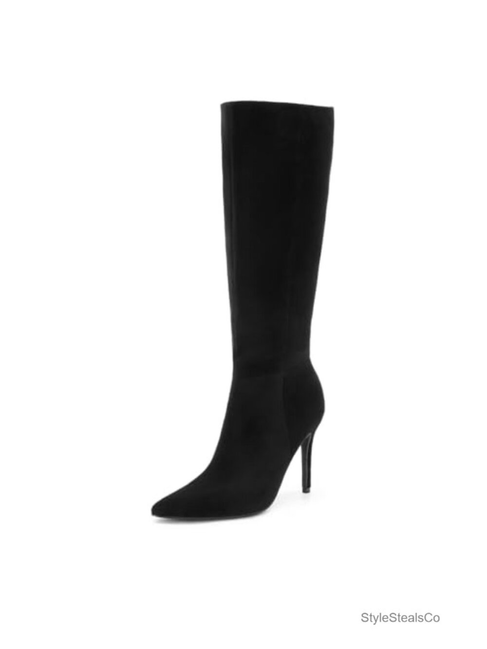 Pointed Toe Stiletto Knee High Boots Faux Suede Side Zip